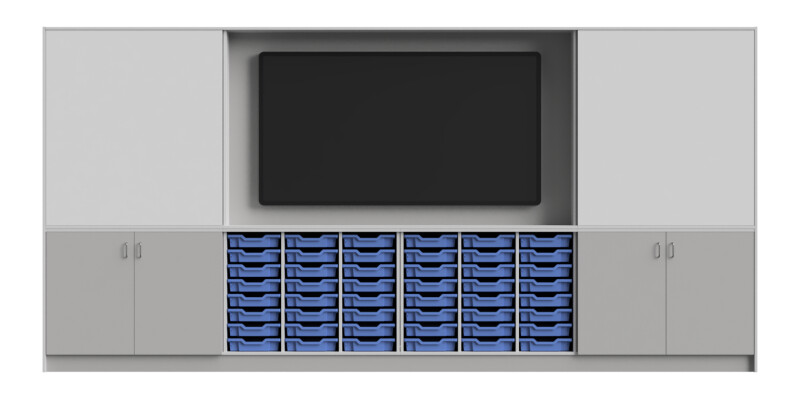 4 Metre wide Teaching Wall with Sliding Wipeboard Doors